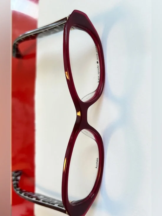 kate spade burgundy front with black-and-white patterned temples eyeglasses - Picture 5 of 10